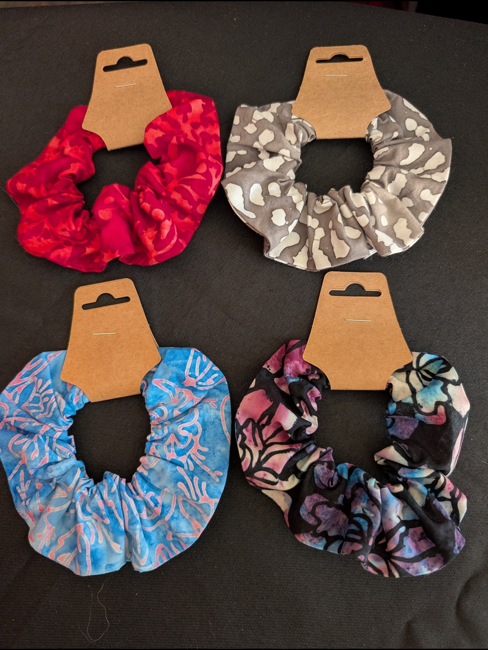 Hand Crafted Set Of 4 Batik Scrunchies